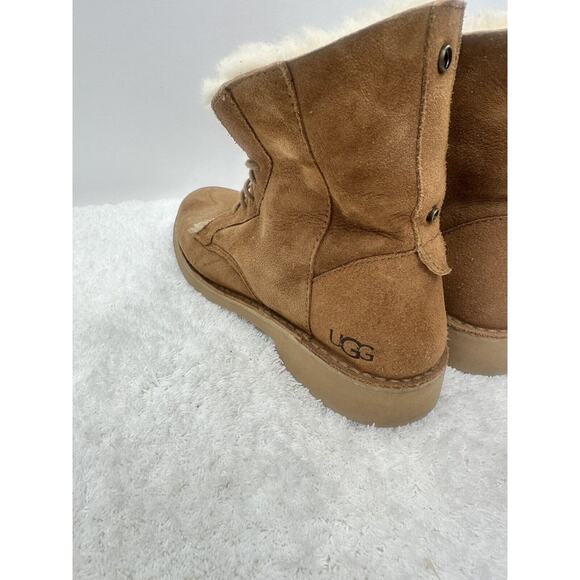 Ugg women's Quincy brown shearling lined boots size 8 Winter Warm Tie Fold Over - Picture 8 of 14